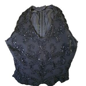 Vtg JKARA New York Beaded Embellished‎ Halter Top Sleeveless Party Blouse